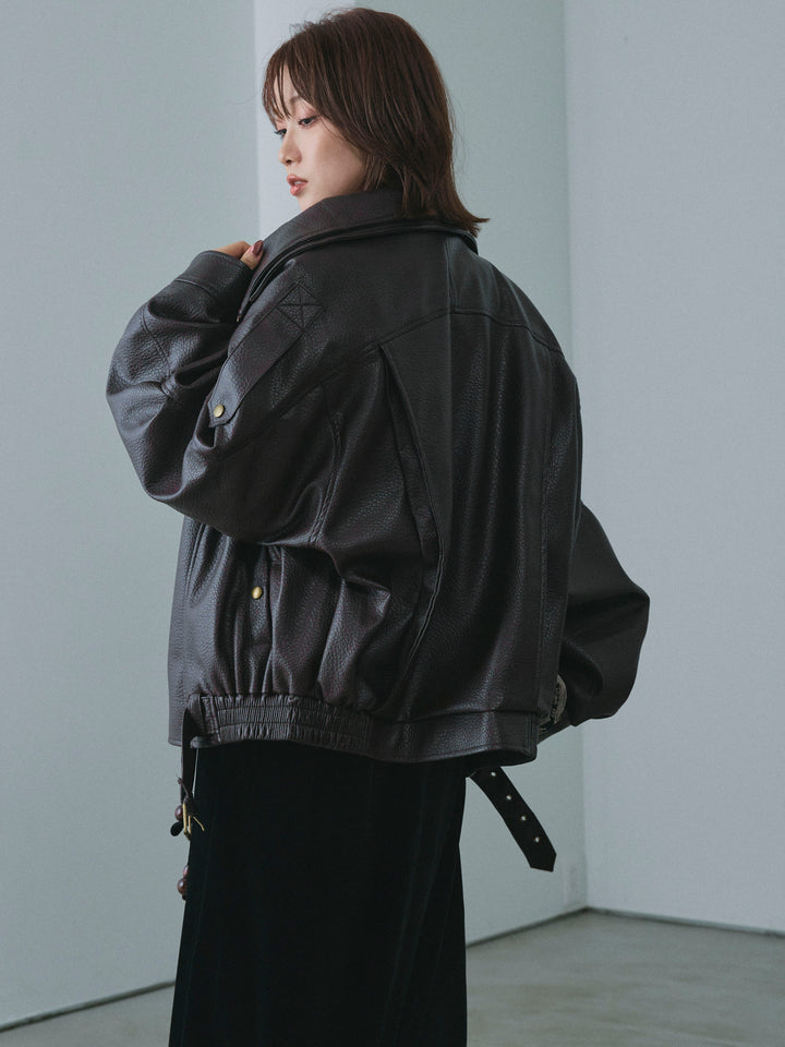 [予約]スタンドカラーレザーブルゾン/brown