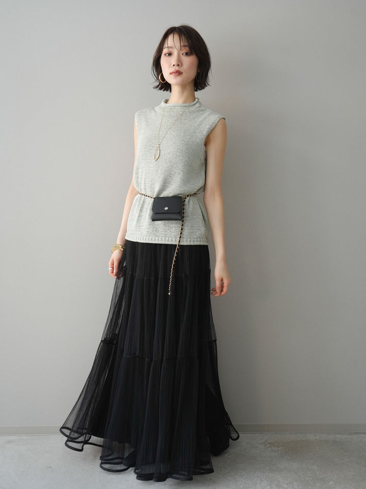 [SET]ラメプリーツレイヤードチュールロングスカート+ラメプリーツレイヤードチュールロングスカート(2set)