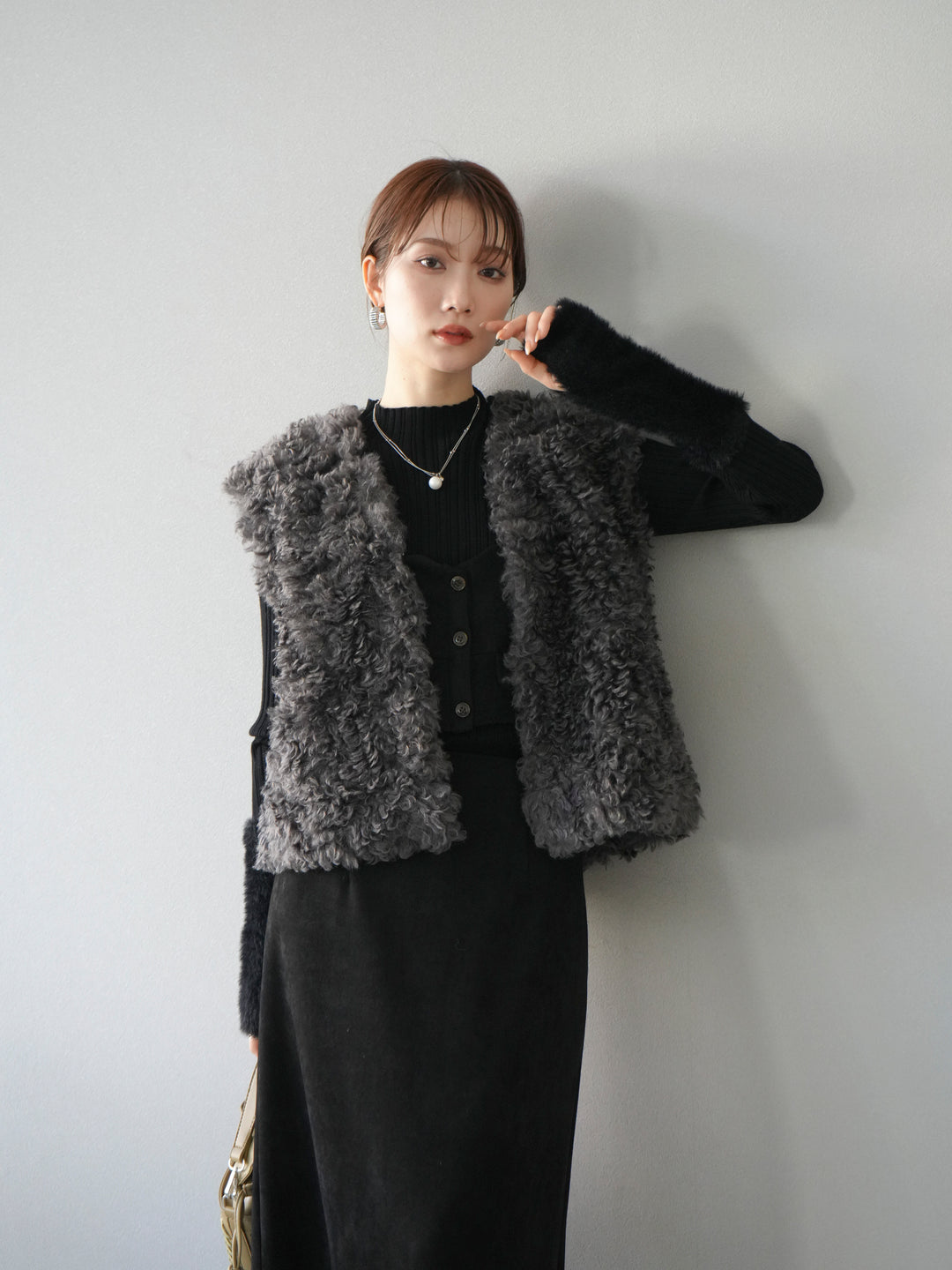 [予約]プードルファーショートベスト/チャコール