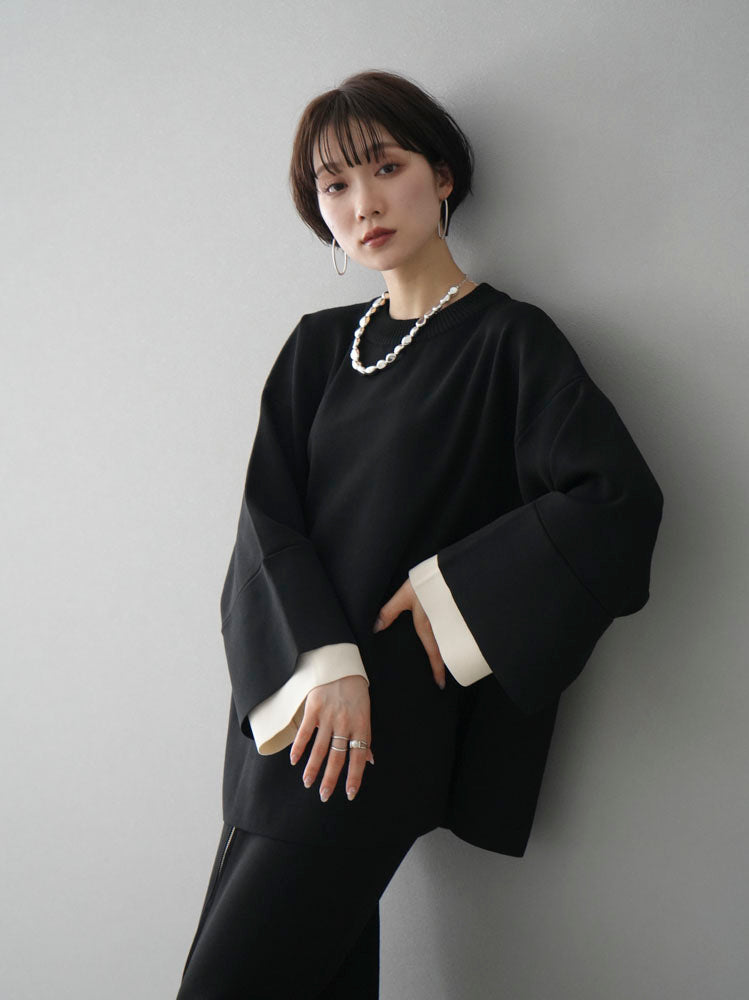 【預訂】彩色袖米蘭羅紋針織套頭衫/黑色