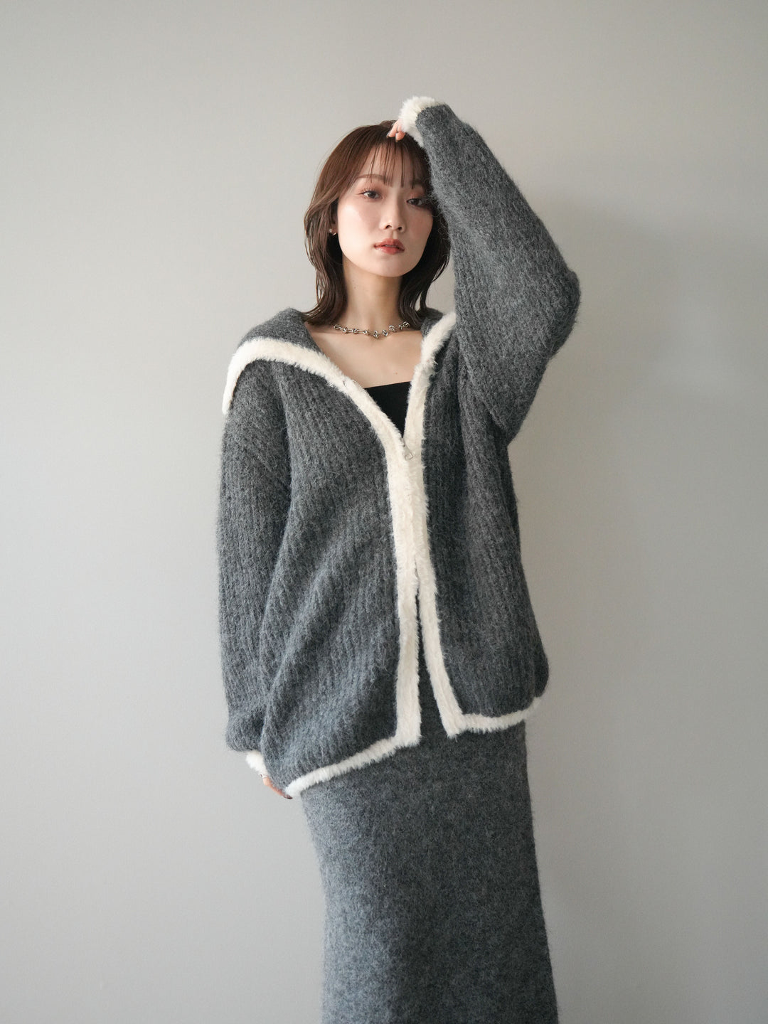 [SET]襟付き配色シャギーニット＆ロングスカートSET UP(2set)