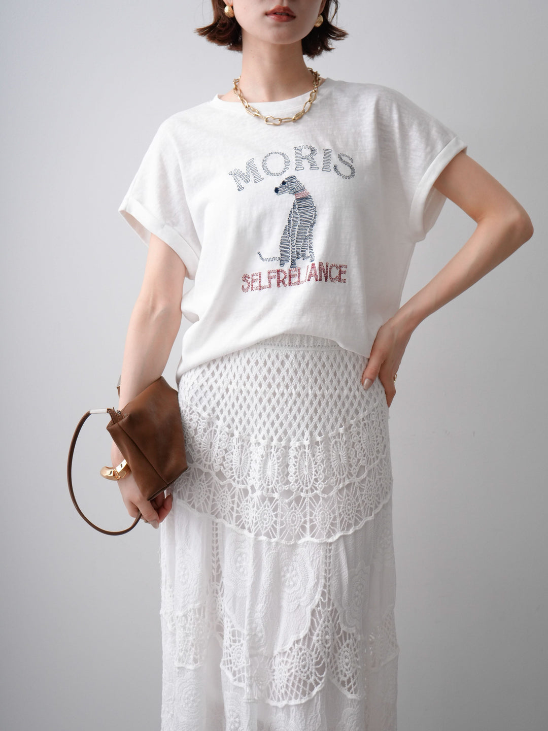 [SET]ドッグエンブロイダリーTEE+クロシェマキシスカート(2set)