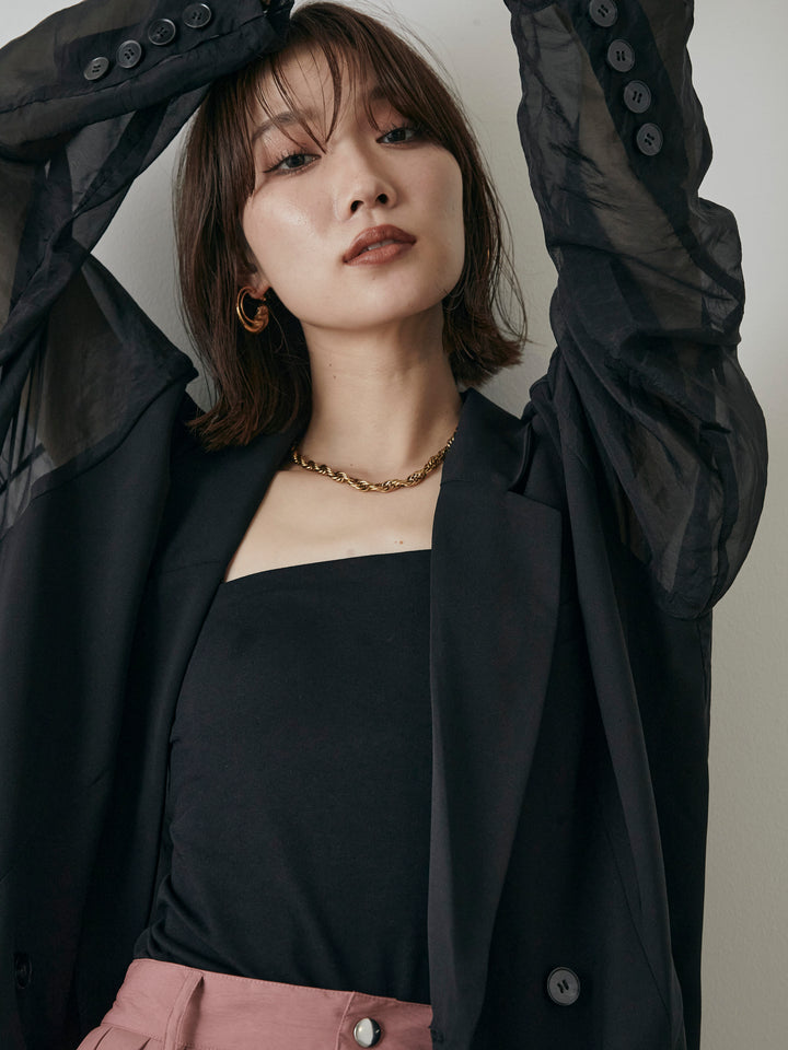 【預購】透視剪裁西裝外套/黑色