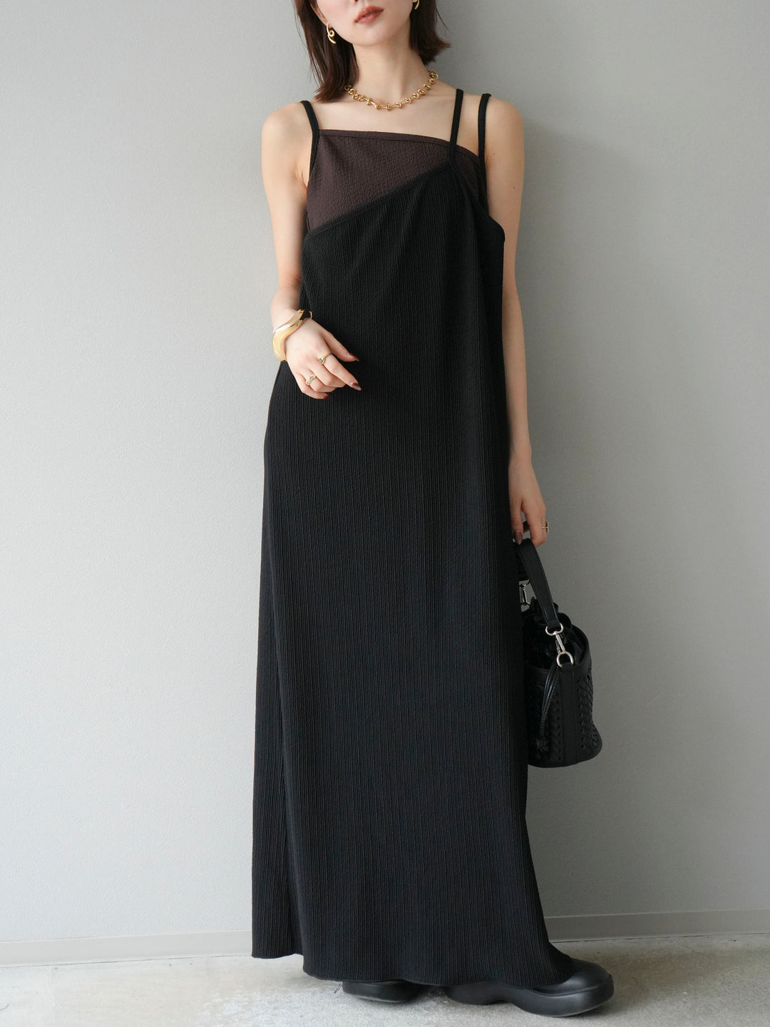 [予約]バイカラーレイヤードキャミワンピース/ブラック