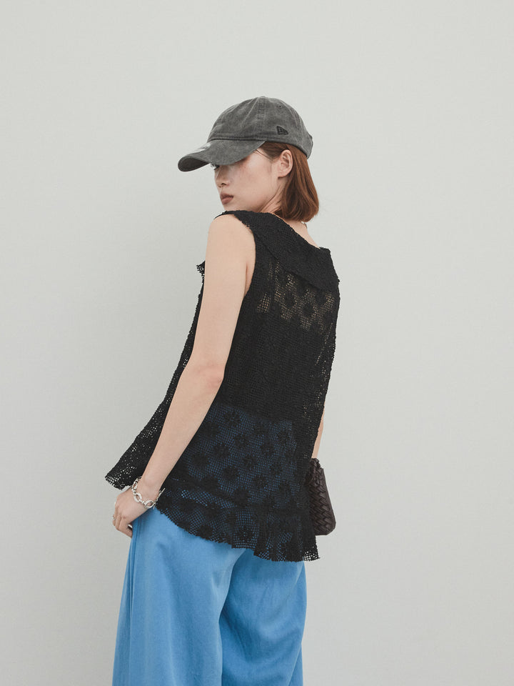 [套裝] 帶紗荷葉邊無袖上衣 + 帶紗荷葉邊無袖上衣 (2套)