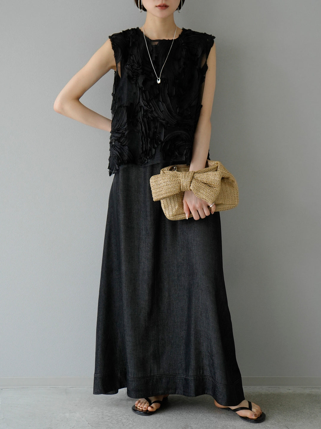 [Pre-order] Tencel Denim A-line Dress/Black