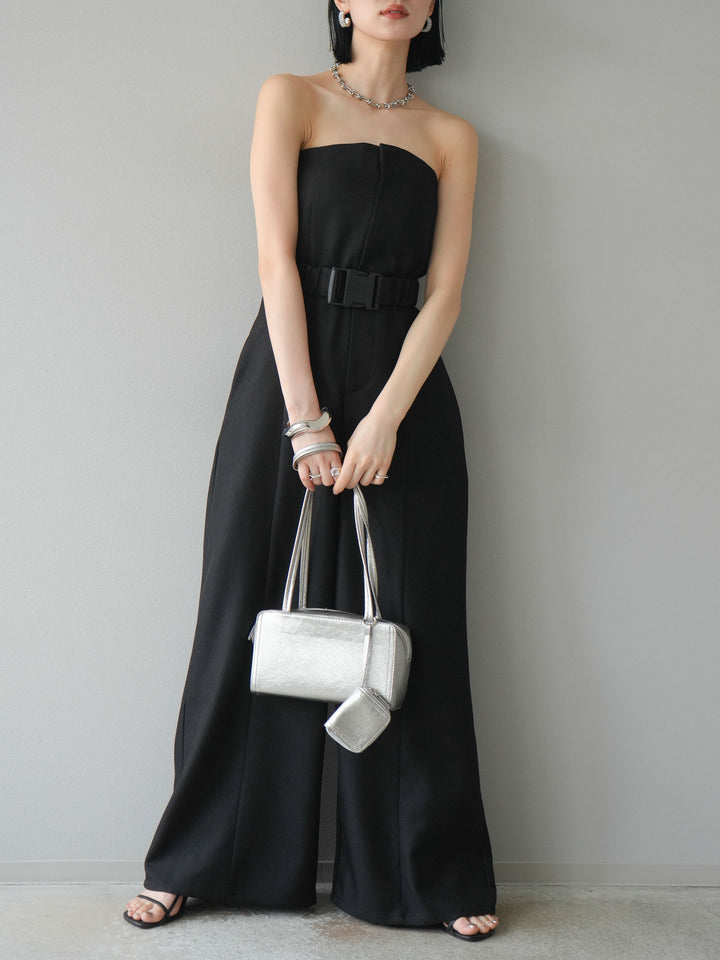 【預購】混色斜紋腰帶熊圖案工裝褲/黑色