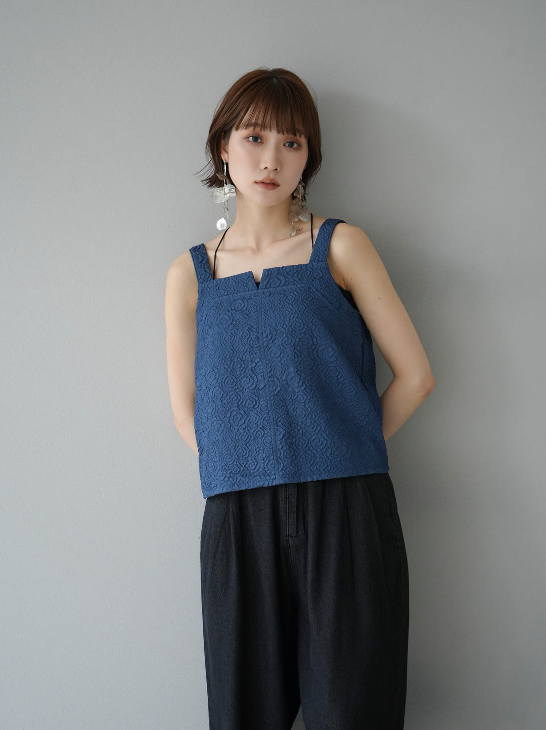 [Pre-order] Puffy Jacquard Bustier Cami Top/Blue