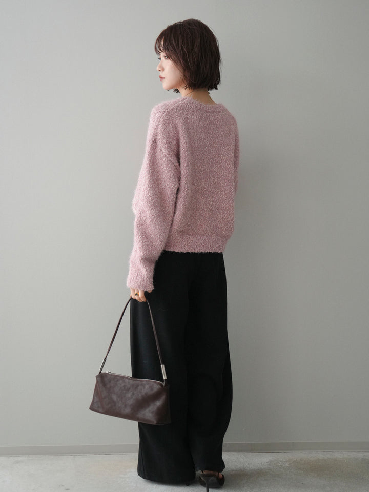 [SET]モールラメミックスヤーンニットプルオーバー+ベルト付起毛コクーンパンツ(2set)