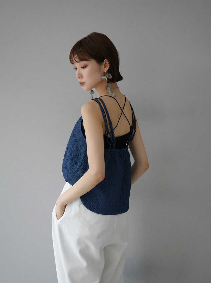 [Pre-order] Puffy Jacquard Double Strap Camisole/Blue