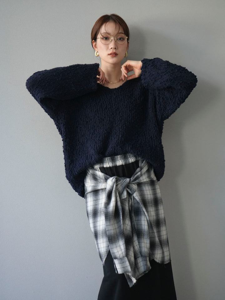 [予約]メランジポコポコニットプルオーバー/navy