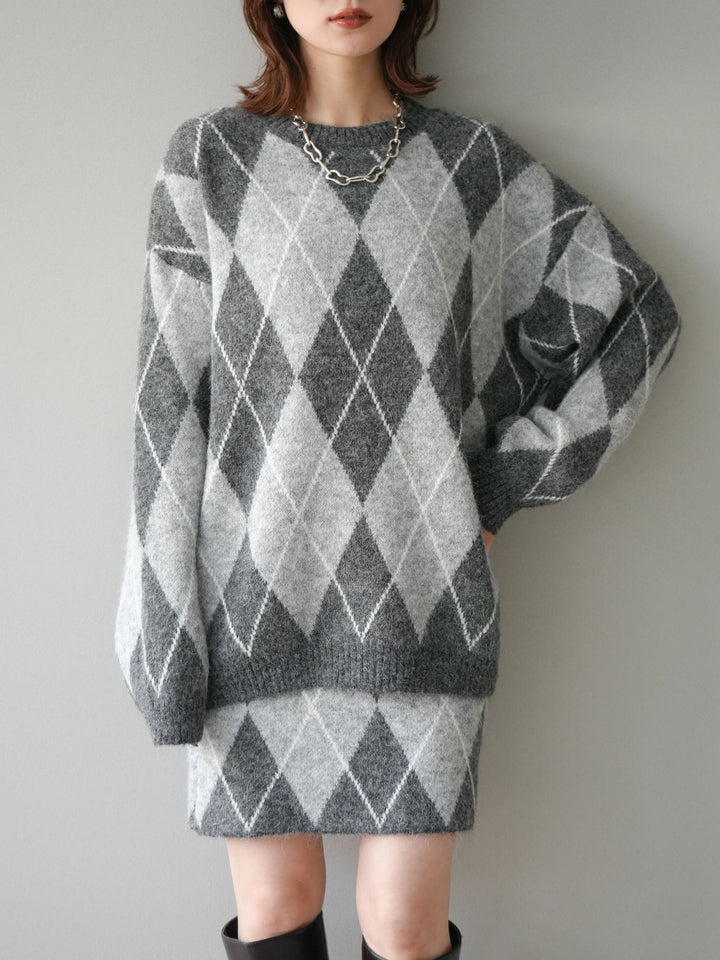 [SET]アーガイル柄ニットプルオーバー＆ミニスカート