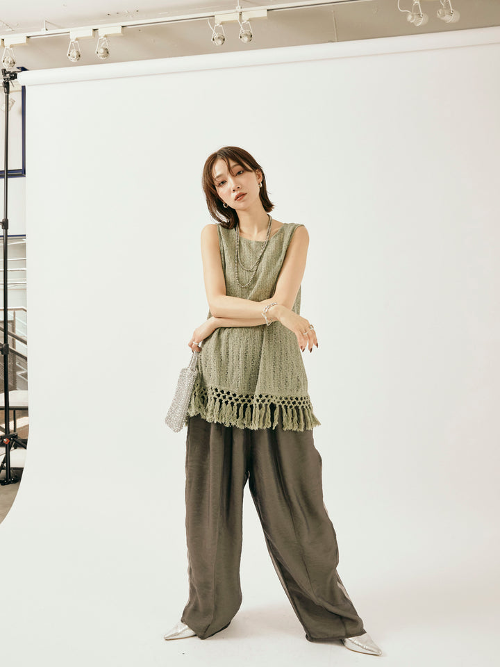 [予約]オーガンジーレイヤードサイドラインパンツ/チャコール