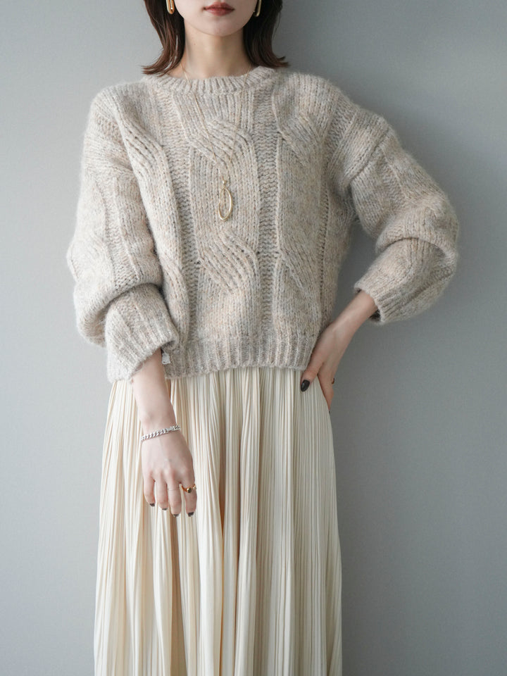 [予約]ワイドケーブルミックスニットプルオーバー/ivory