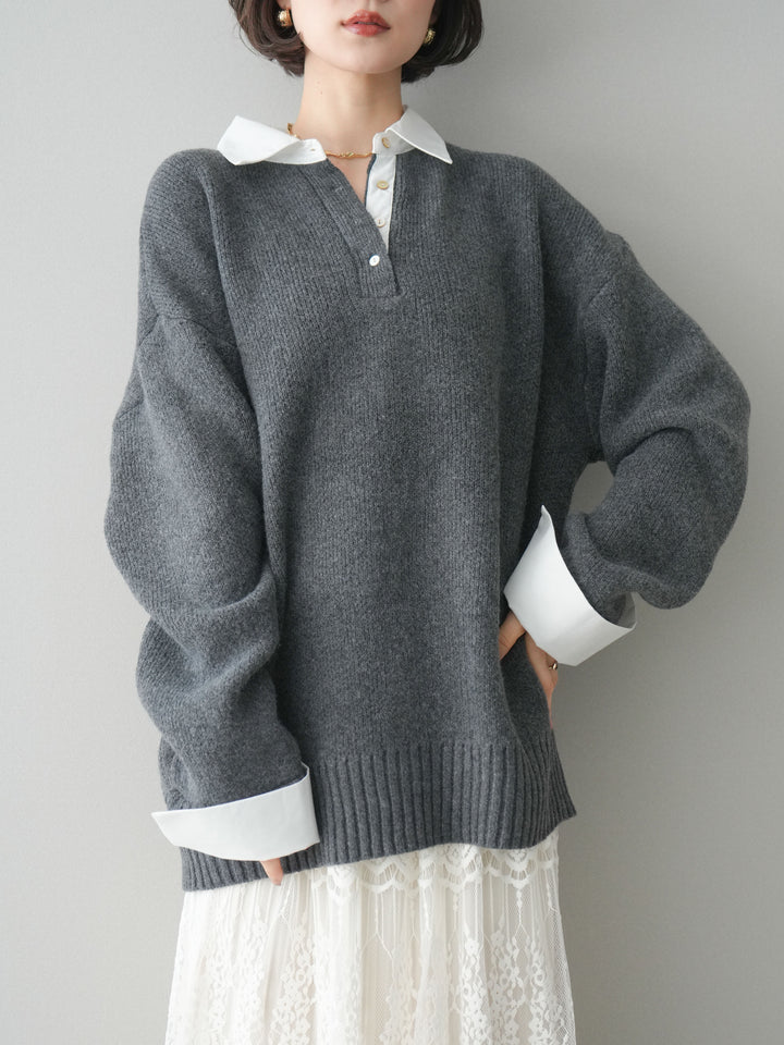 [予約]シャツドッキングオーバーニットプルオーバー/charcoaloff