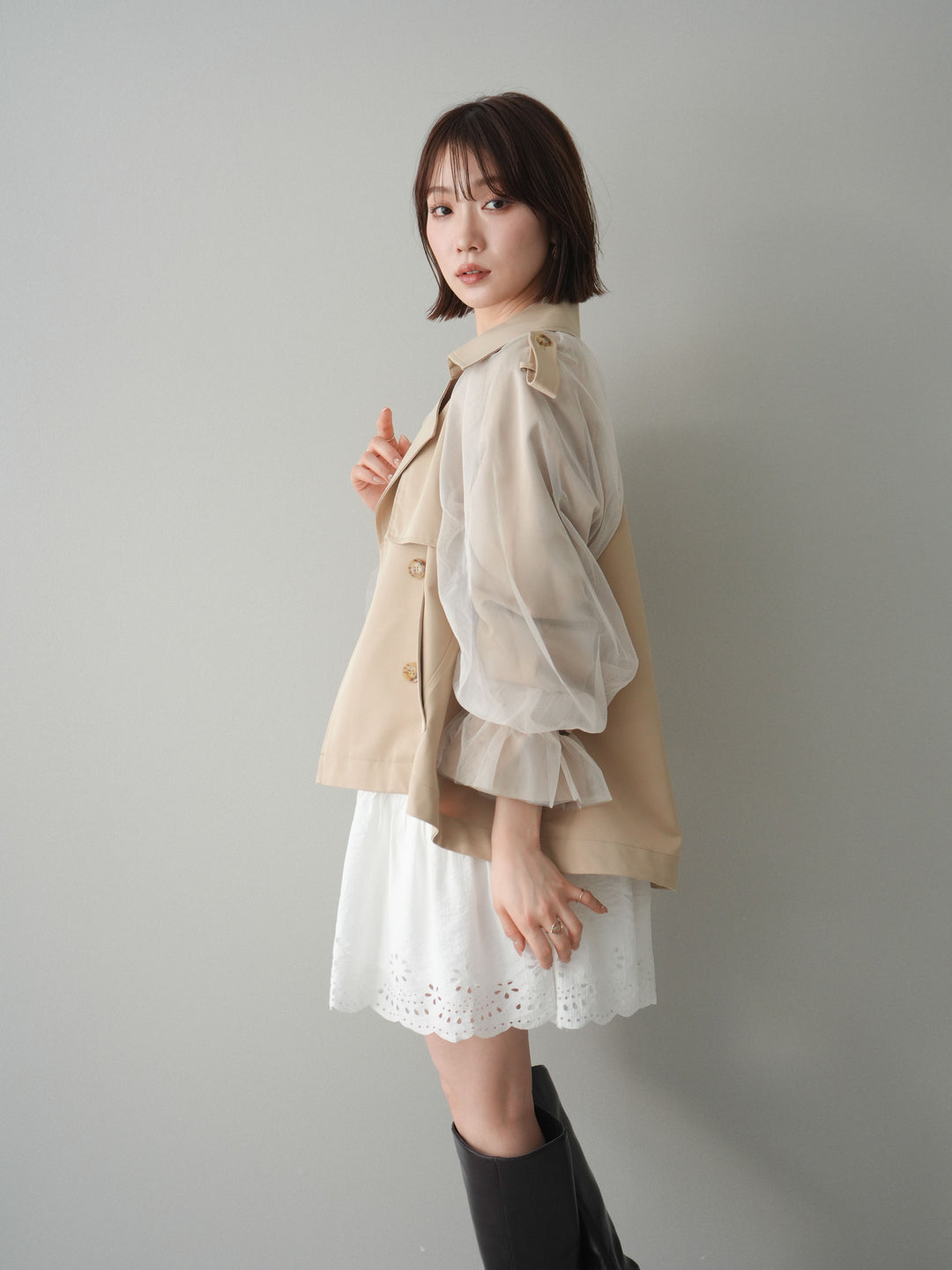 [予約]ティアードパンチングミニワンピース/white