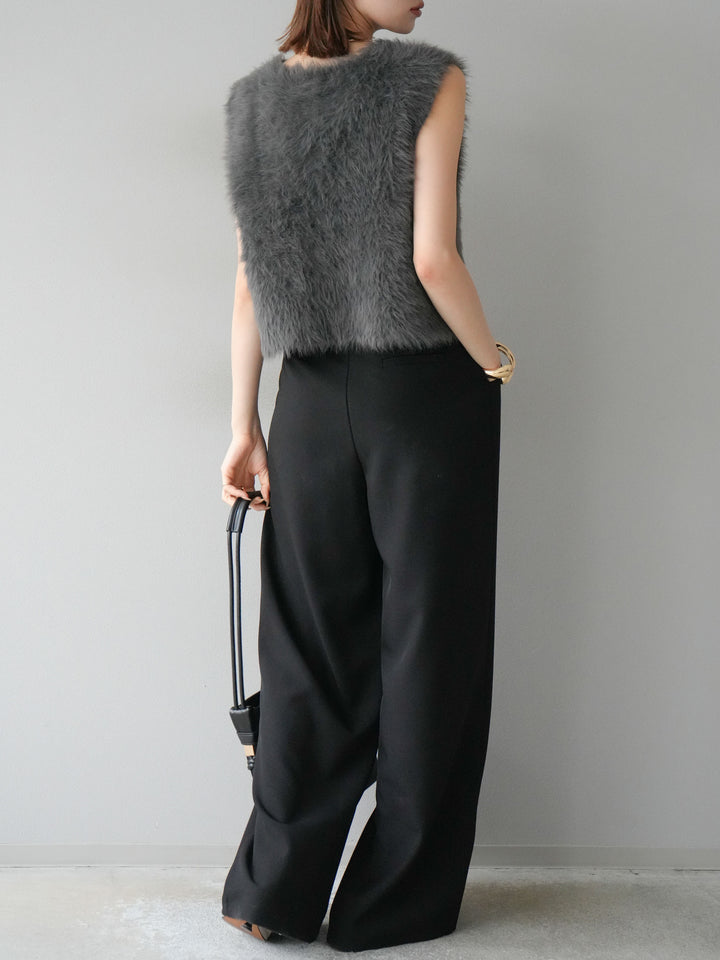 [預購] 皮帶環設計寬褲/黑色