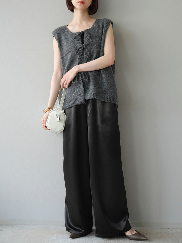 [予約]サテンラインワイドパンツ/ブラック
