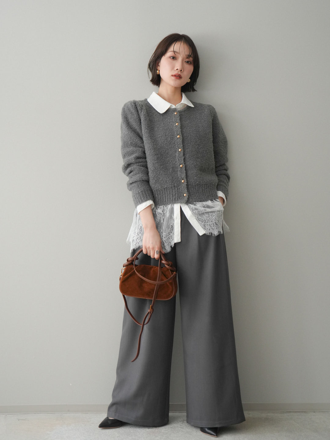 [予約]ウエストレースタックワイドパンツ/gray