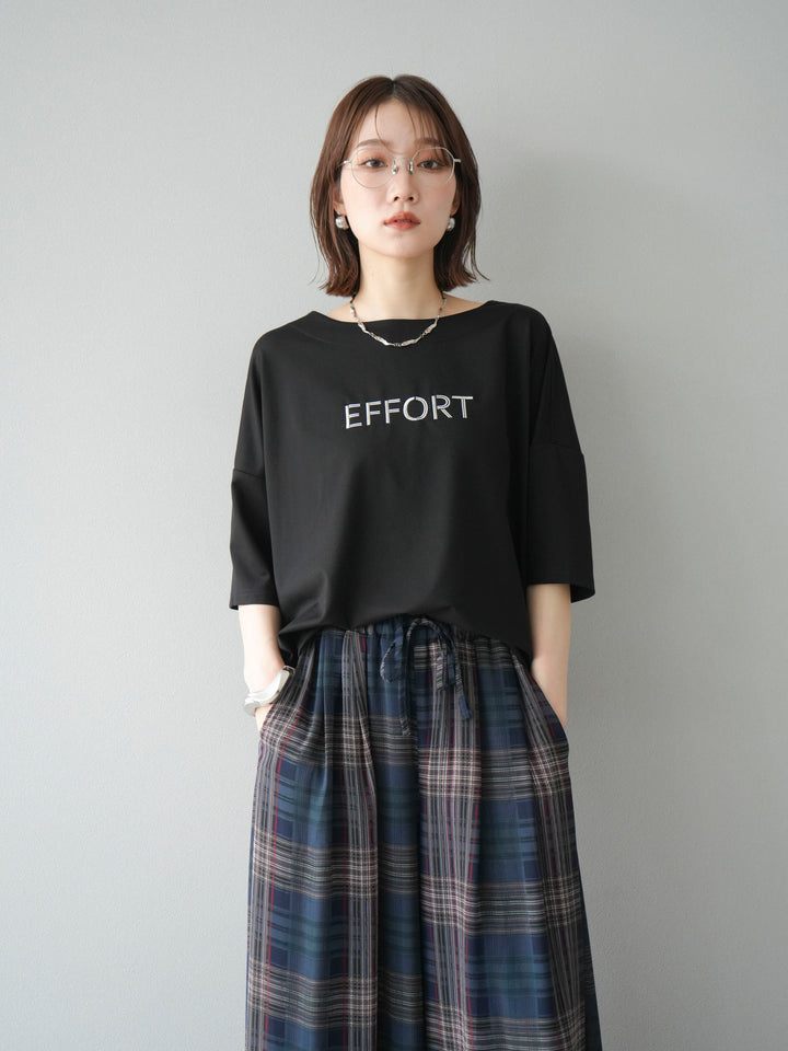 [套裝] 不同材質金屬標誌刺繡 x 印花T卹 + 透視格紋寬鬆褲（2 件套）