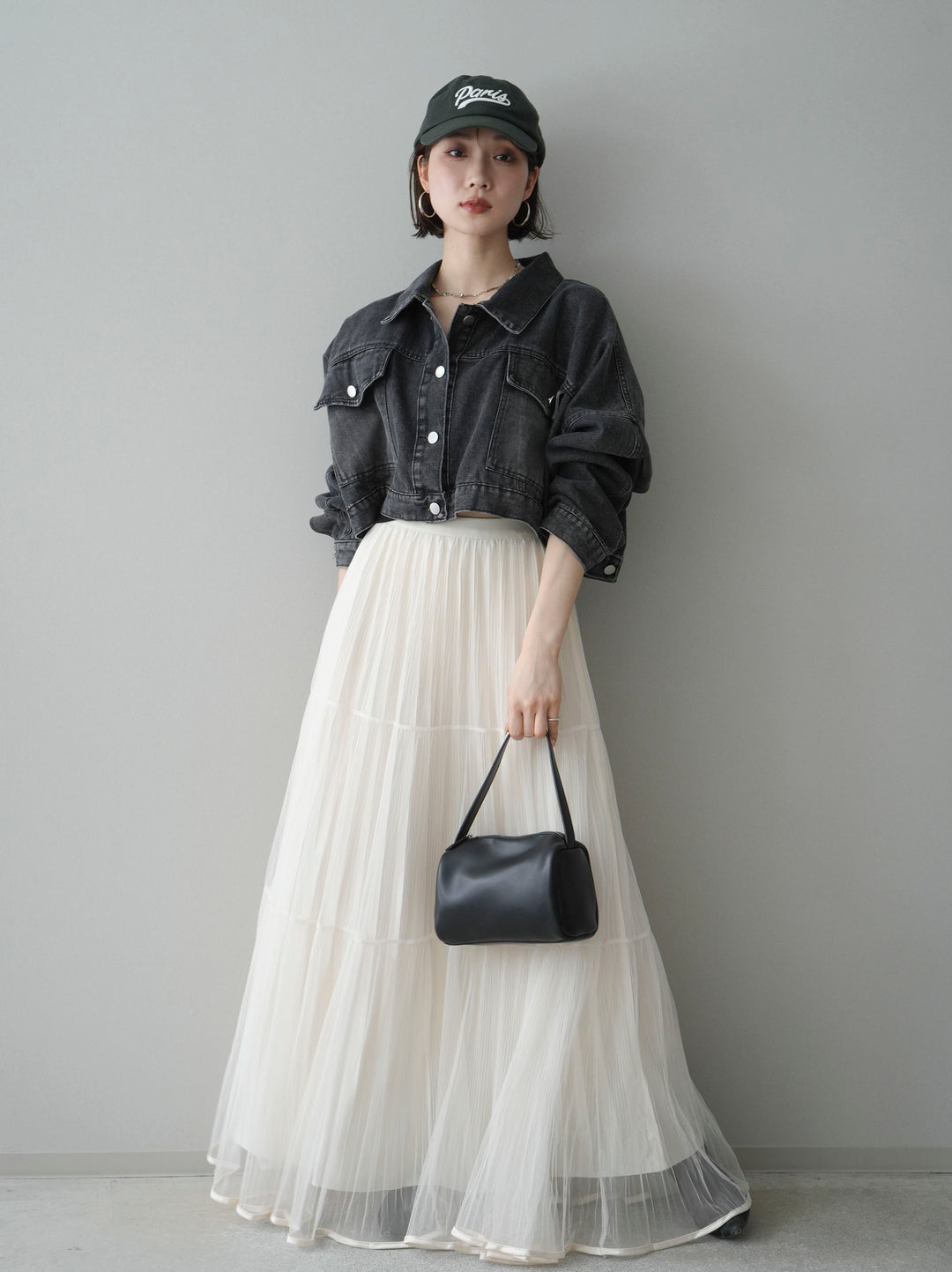 [予約]ラメプリーツレイヤードチュールロングスカート/ivory