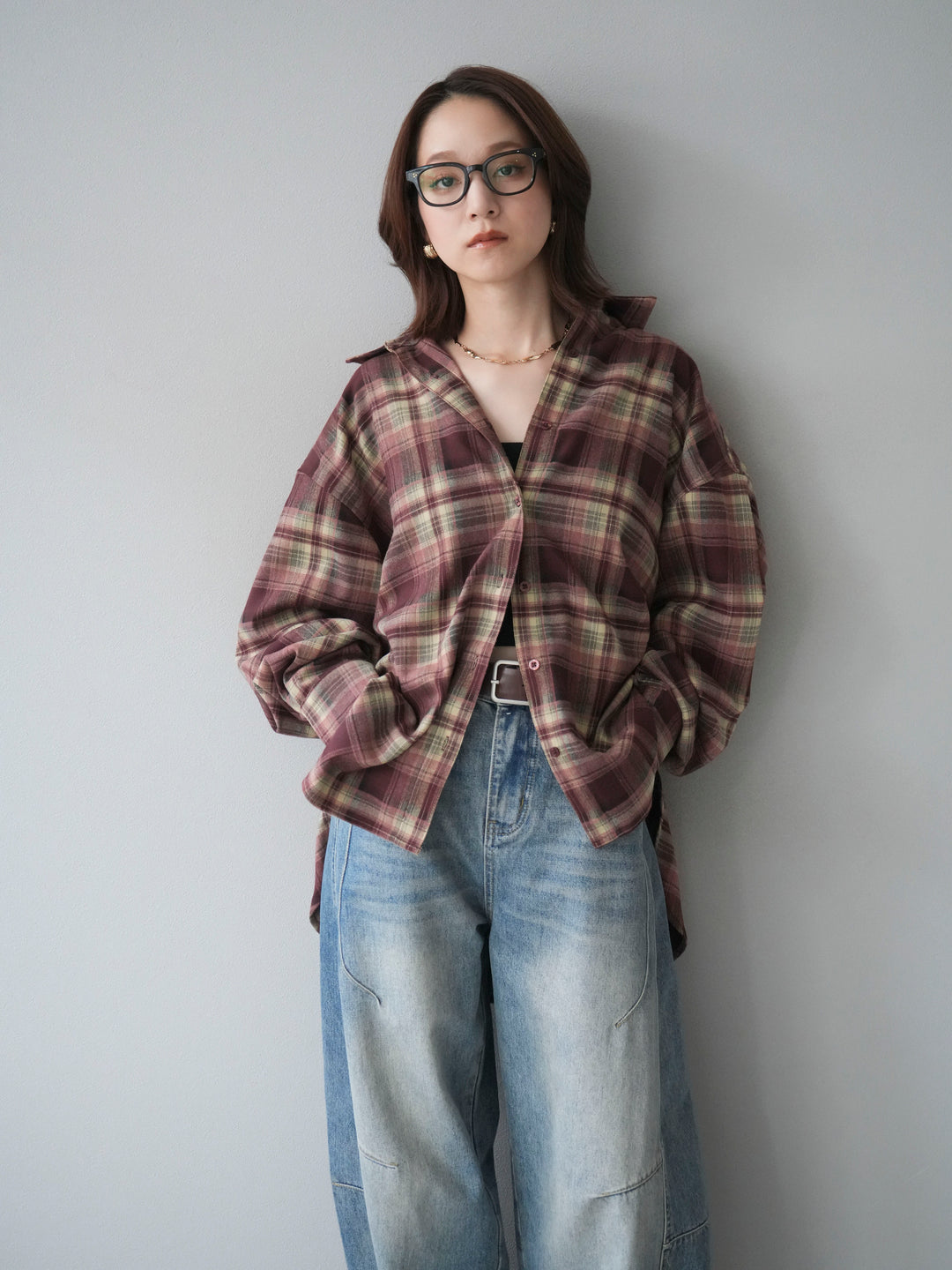 [予約]マルチウェイチェックシャツ/bordeauxbeige