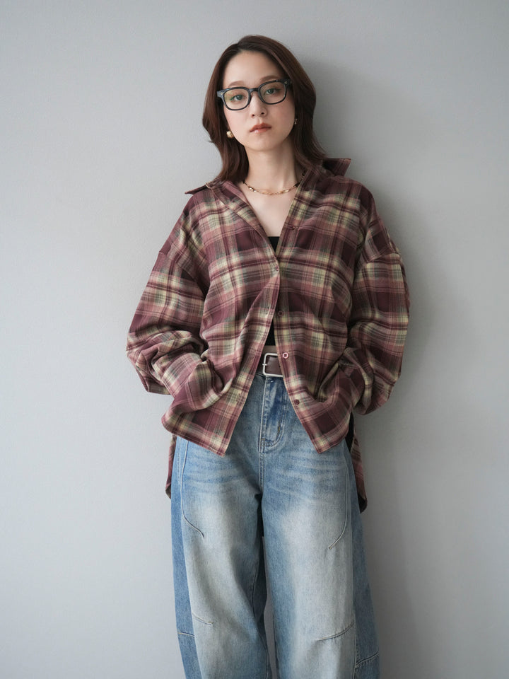[予約]マルチウェイチェックシャツ/bordeauxbeige