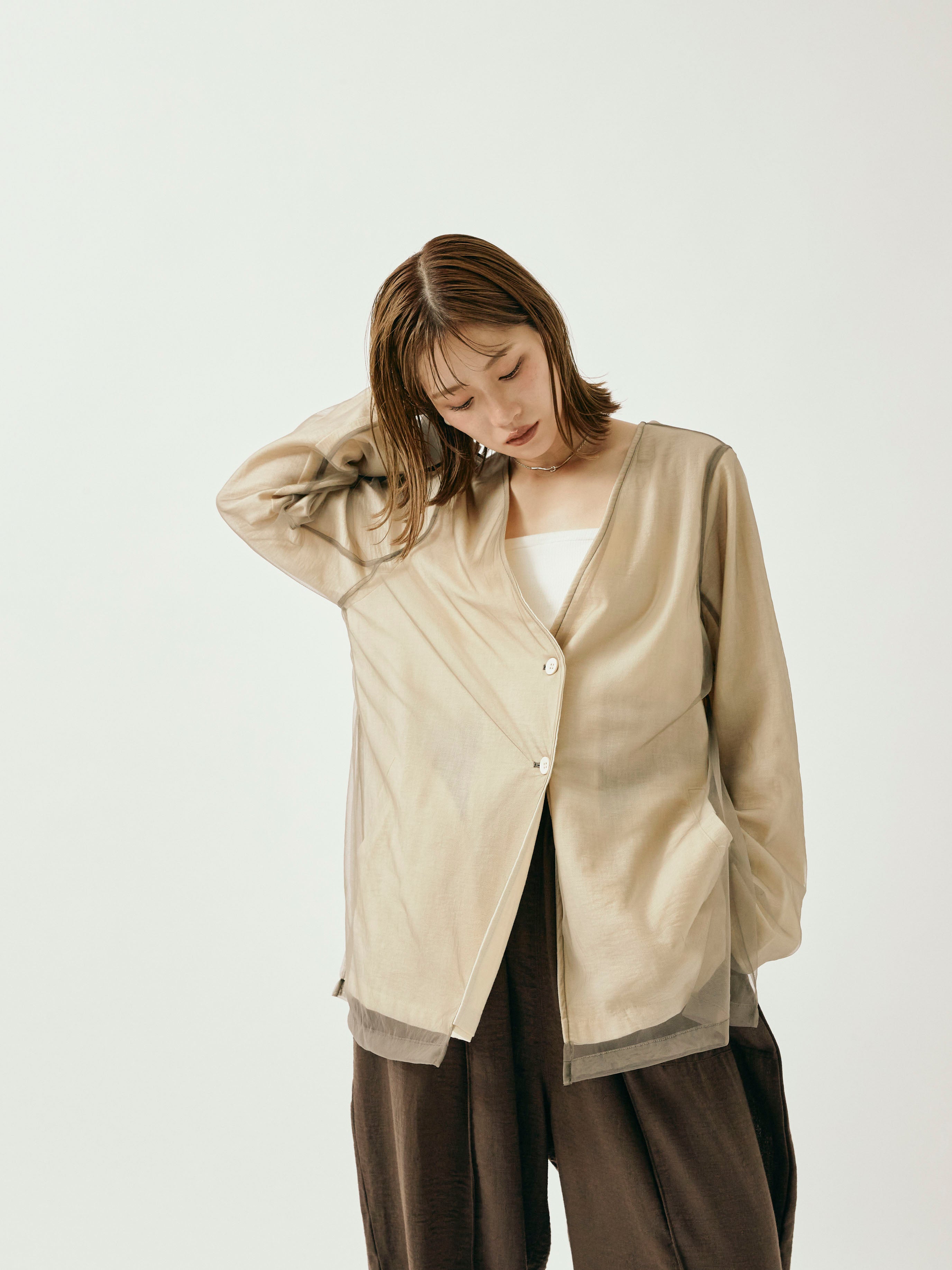 Allure】[SET]チュールレイヤードVジャケット+リネンライクベイカー