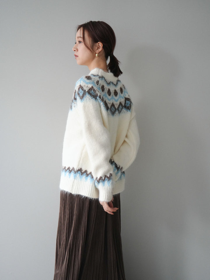 [SET]ソフトタッチ求心柄ニットプルオーバー+裾レーススウェードプリーツマキシスカート(2set)