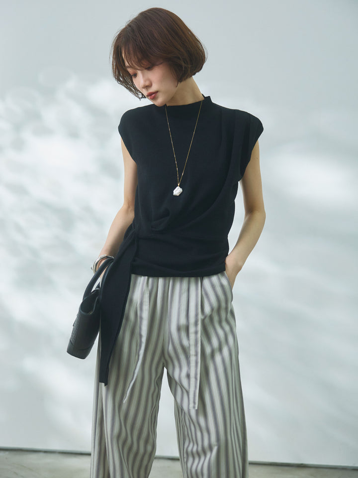 【Allure】[SET]サイドベルトボトルネックノースリーブニットトップス+サイドベルトボトルネックノースリーブニットトップス(2set)