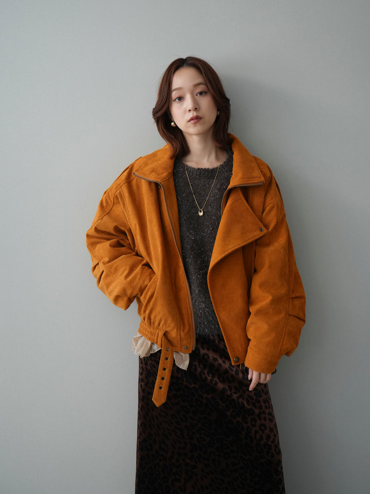 [SET]コーデュロイライダース裾レースブルゾン+モールラメミックスヤーンニットプルオーバー(2set)