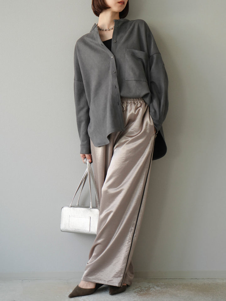 [予約]サテンラインワイドパンツ/グレージュ
