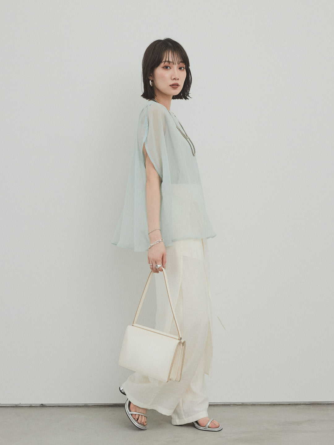 [予約]ワッシャーサテンレイヤードスカートパンツ/アイボリー