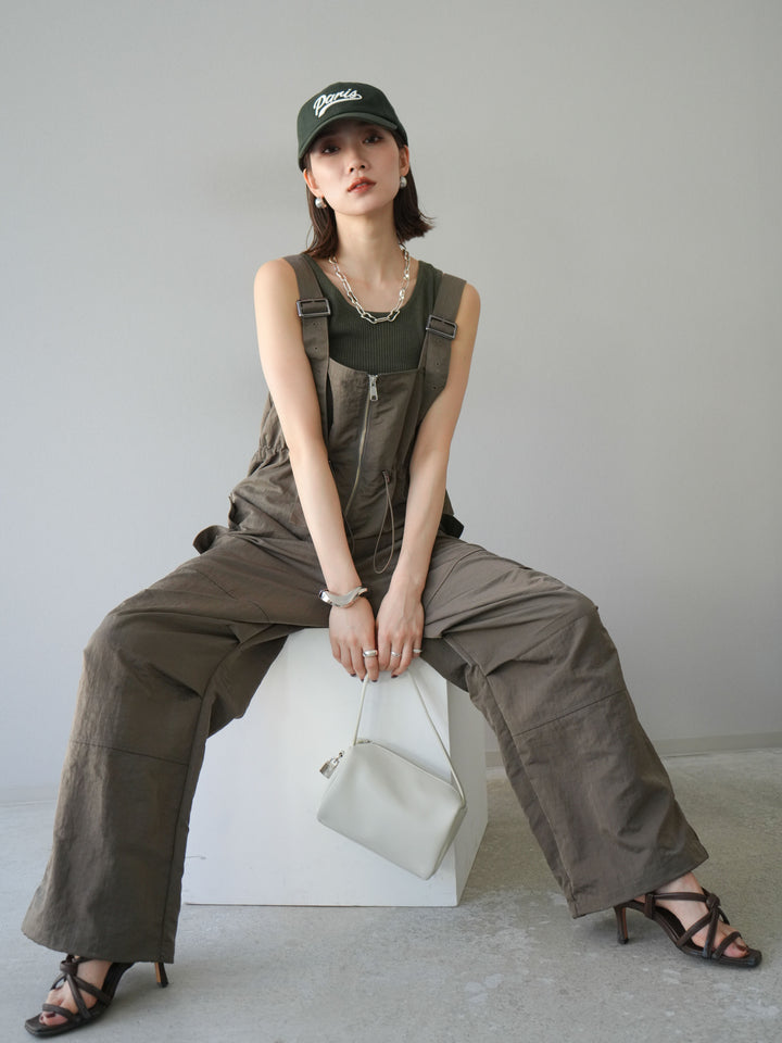 [予約]ナイロンタックデザインサロペット/カーキ