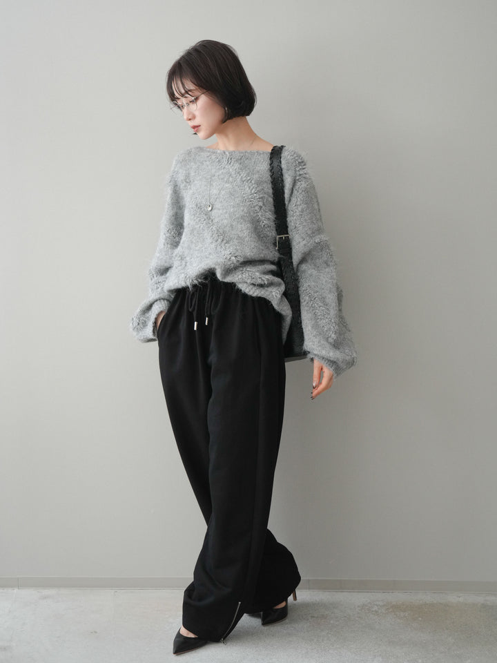 [SET]シャギーデザインニットプルオーバー+裾ZIPスエットワイドパンツ(2set)