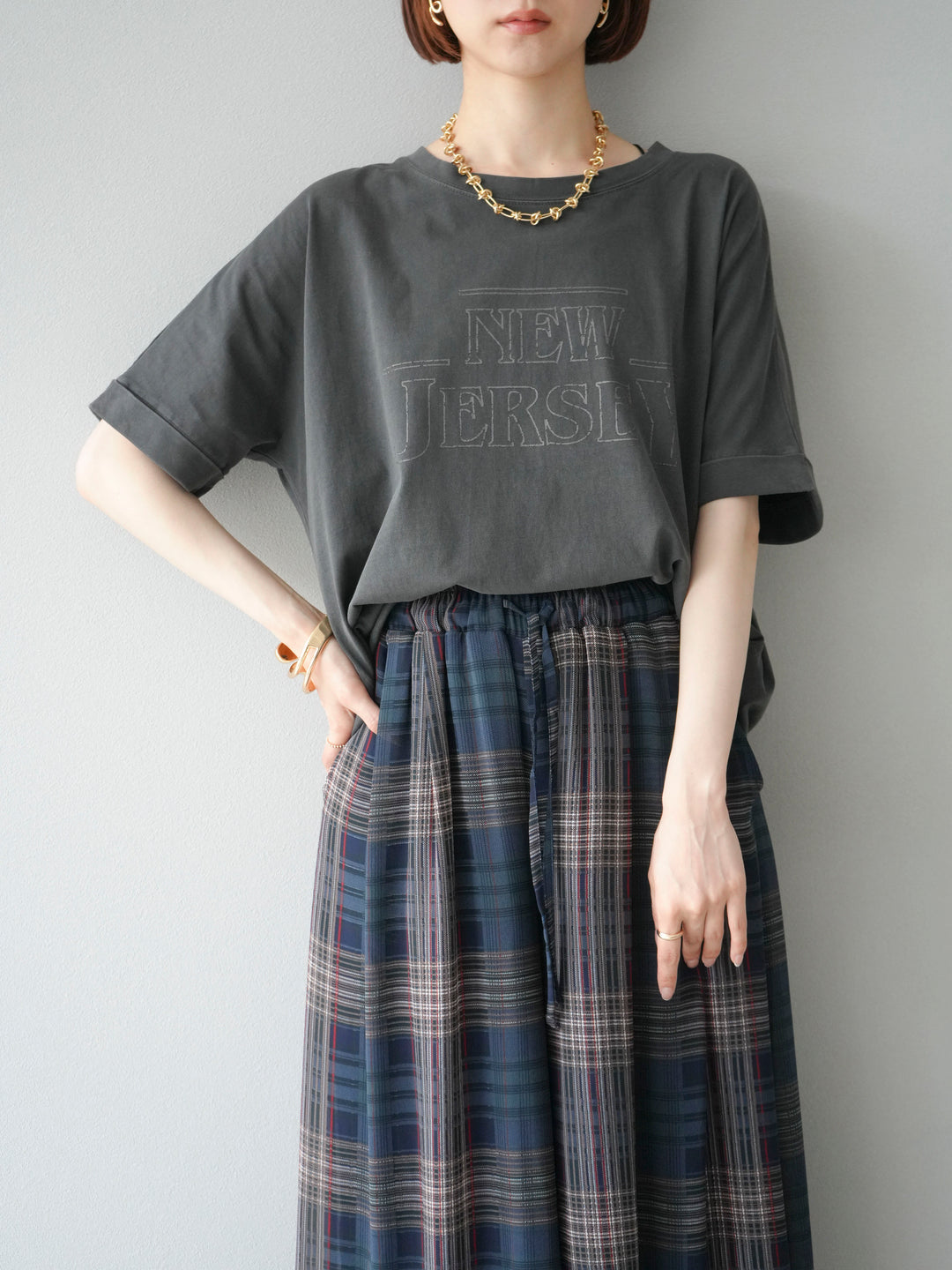 [予約]ビンテージロゴプリントTシャツ/チャコール