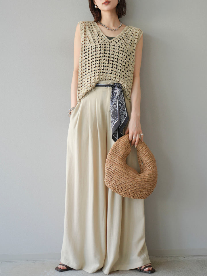 [予約]レースアップクロシェ編みニットベスト/ベージュ