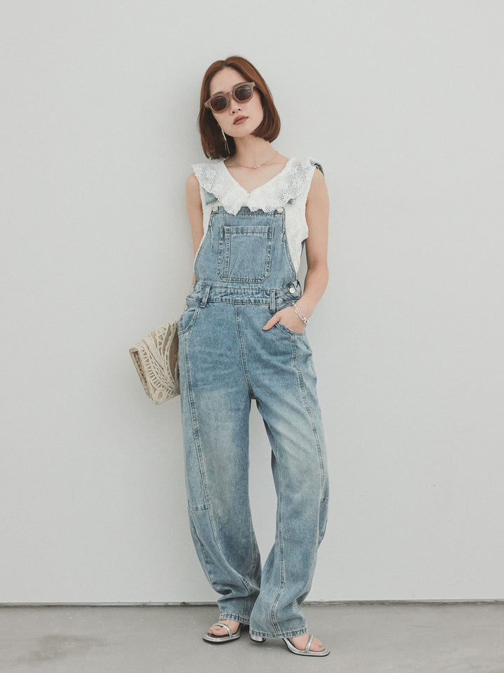 [予約]センターシームデニムサロペット /ライトブルー