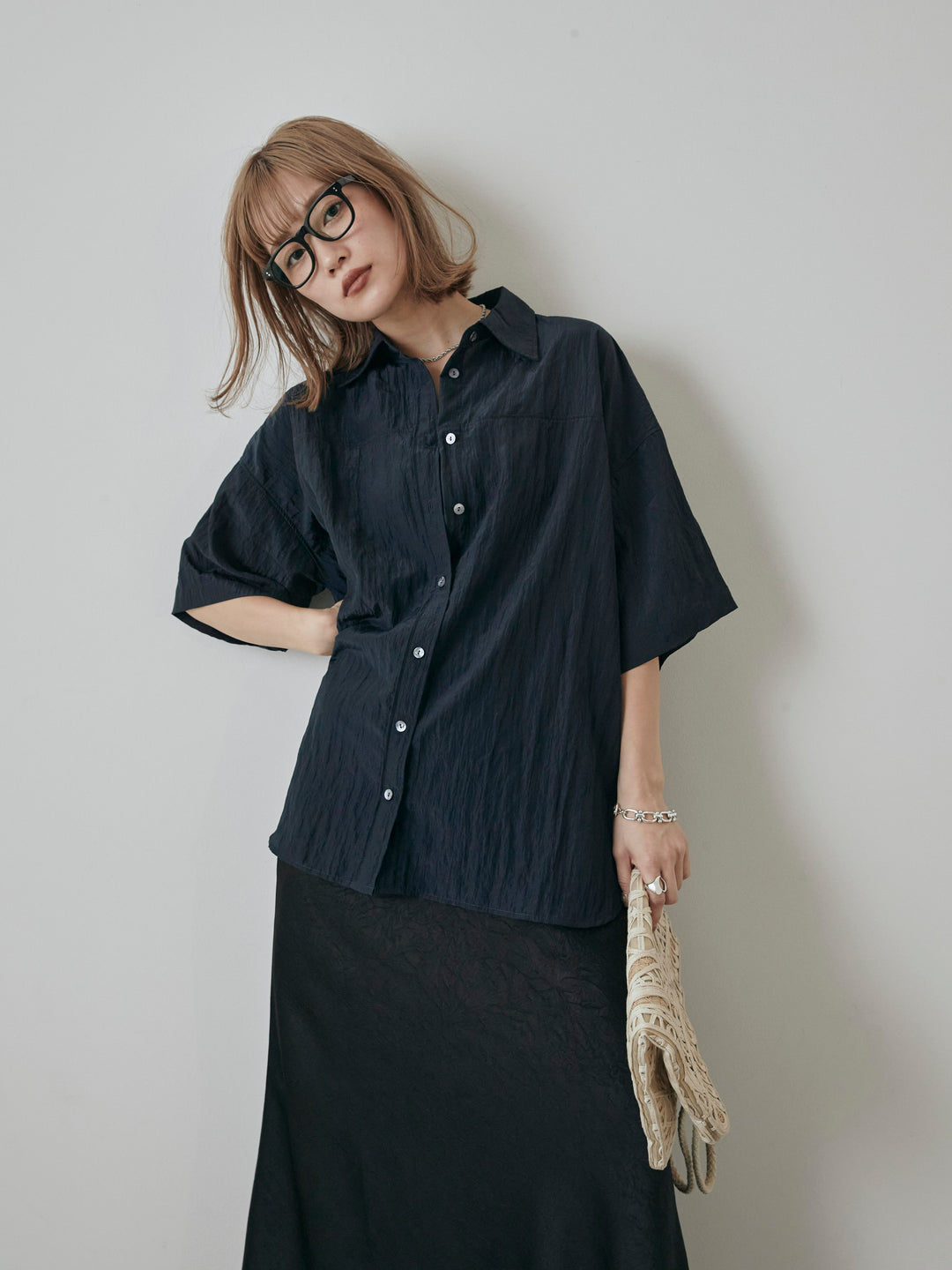 [予約]2WAYナイロンワッシャーハーフシャツ/ネイビー