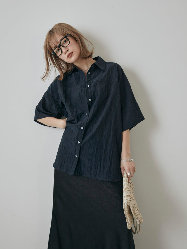[予約]2WAYナイロンワッシャーハーフシャツ/ネイビー