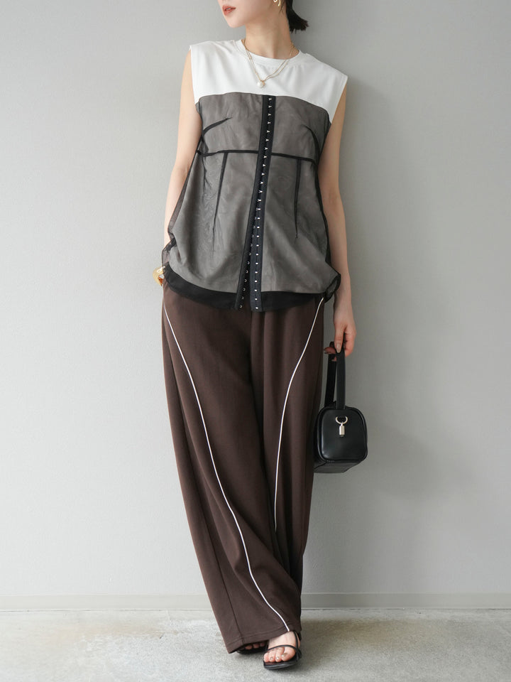 [預訂] 薄紗對接鉤設計剪裁套頭衫/脫下