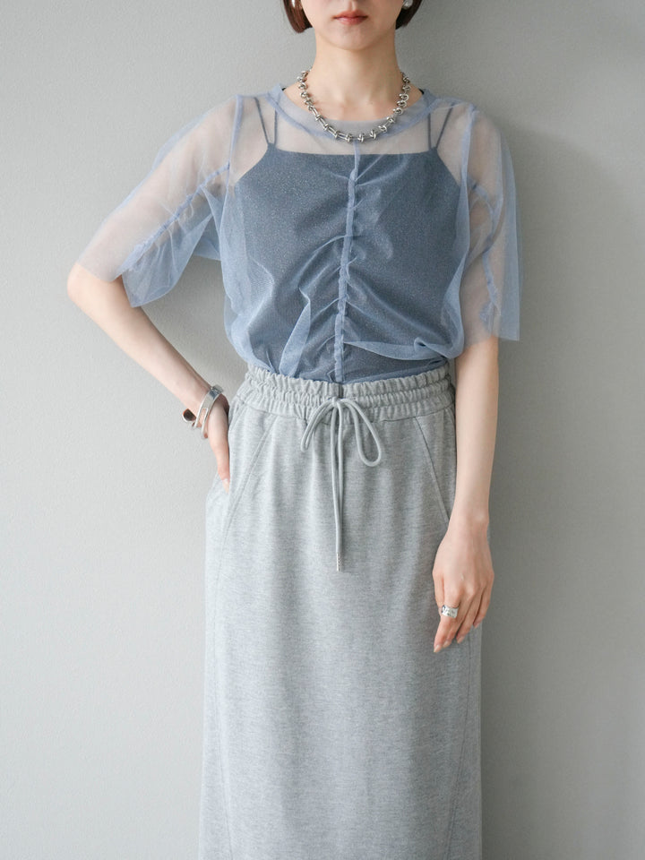 [SET]ラメチュールシャーリングプルオーバー+スウェットロングスカート(2set)