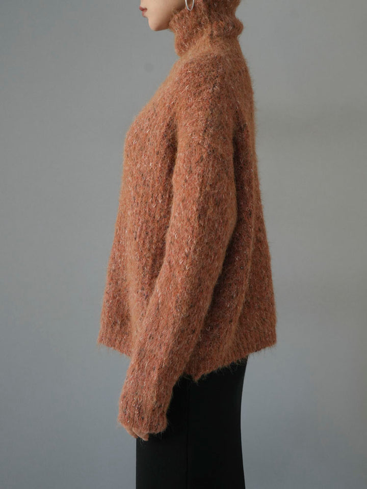 [Pre-order] Mixed yarn high neck knit pullover/orange