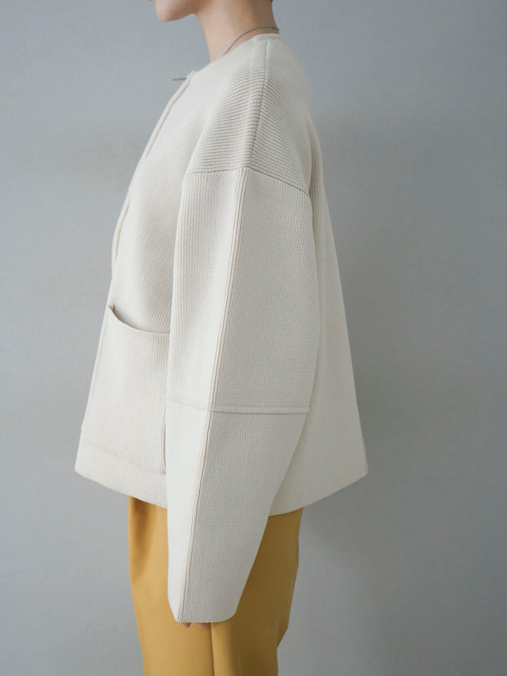 [Pre-order] Lantern Sleeve Zip Blouson Knit Cardigan/Ivory