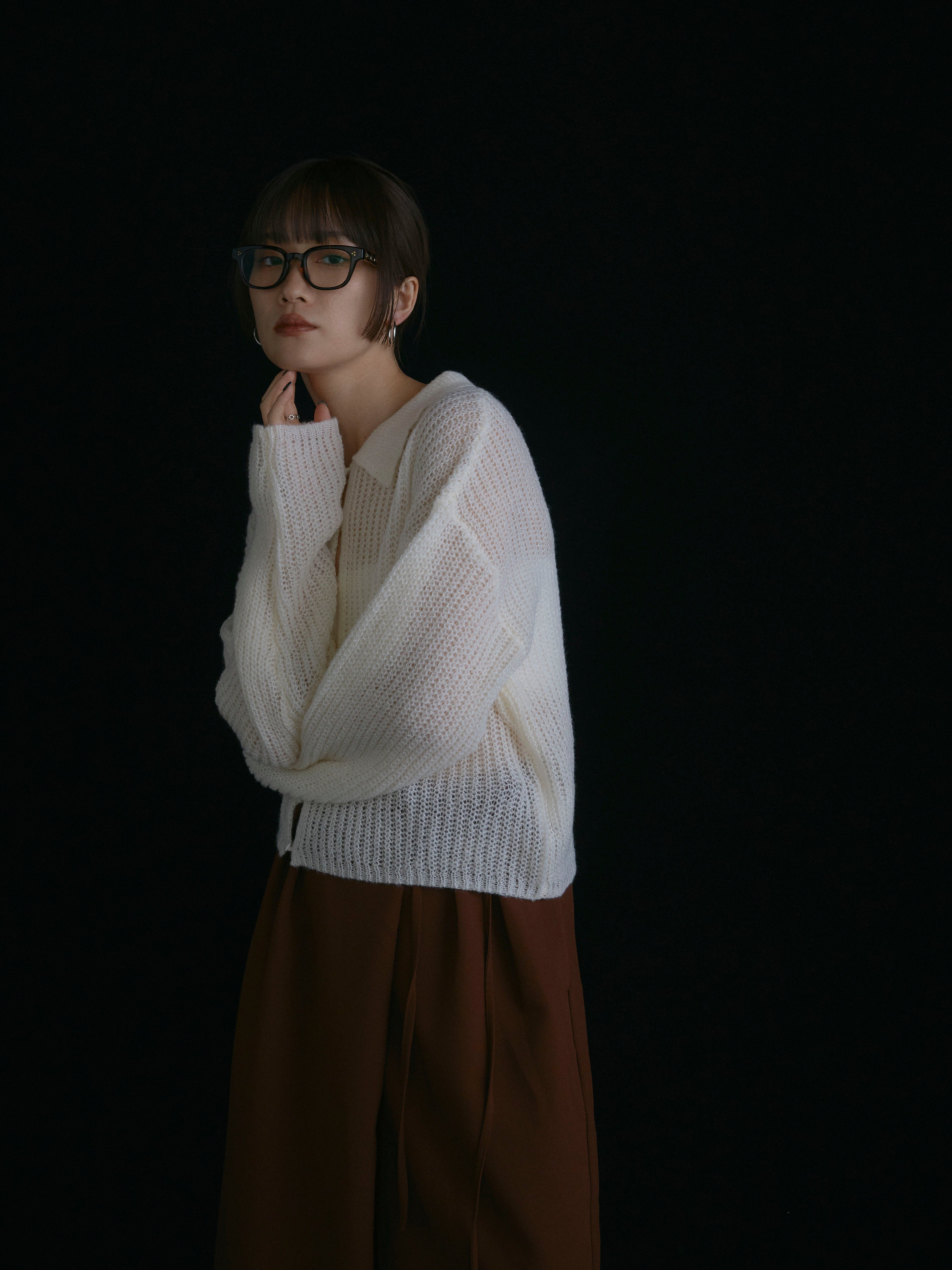 予約]起毛片畦編みシアーポロニット/アイボリー – Lumier