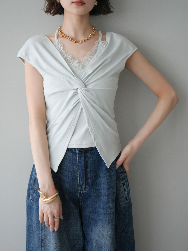 【套裝】前扭紋羅紋上衣 + 前扭紋羅紋上衣（兩件組）