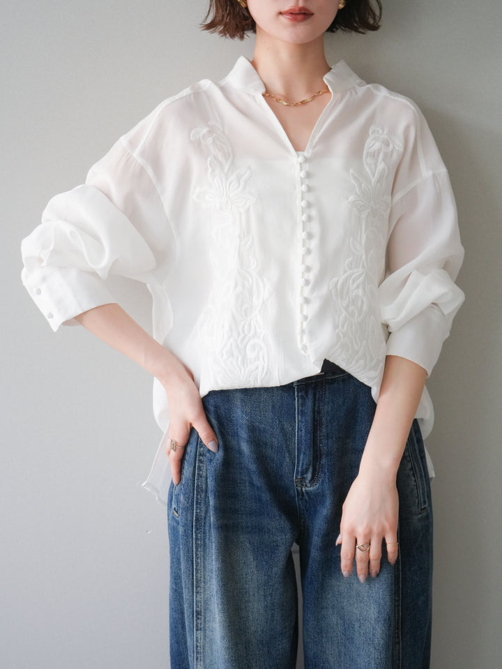 【預購】前繩刺繡襯衫/白色