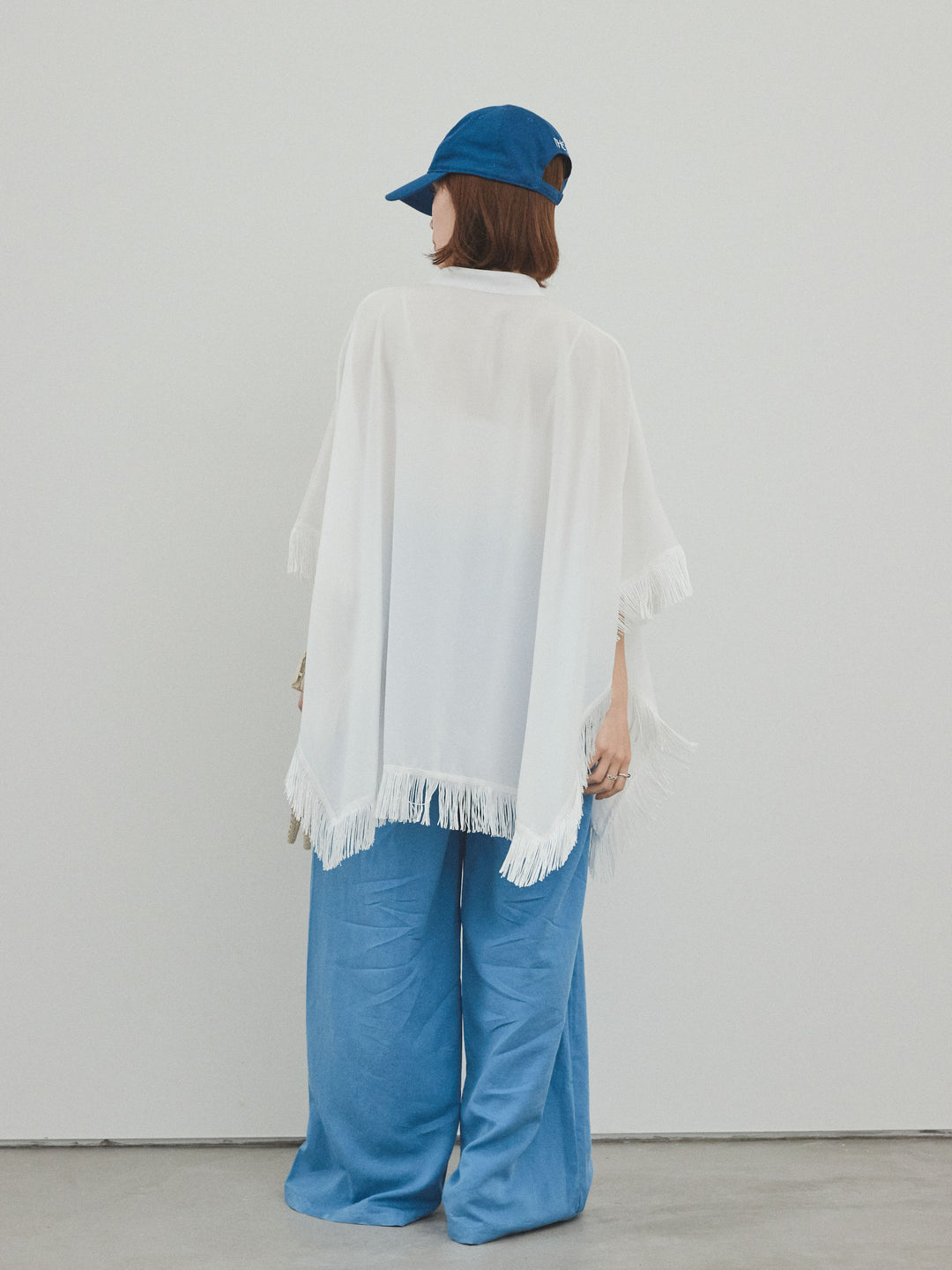 [SET] 方形流蘇斗篷襯衫 + 亞麻觸感褶皺寬褲 (2 件套)