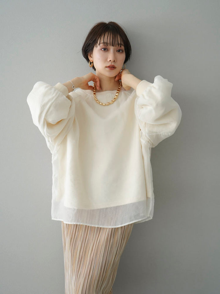 [Pre-order] Sheer layered fleece sweatshirt pullover/off-white