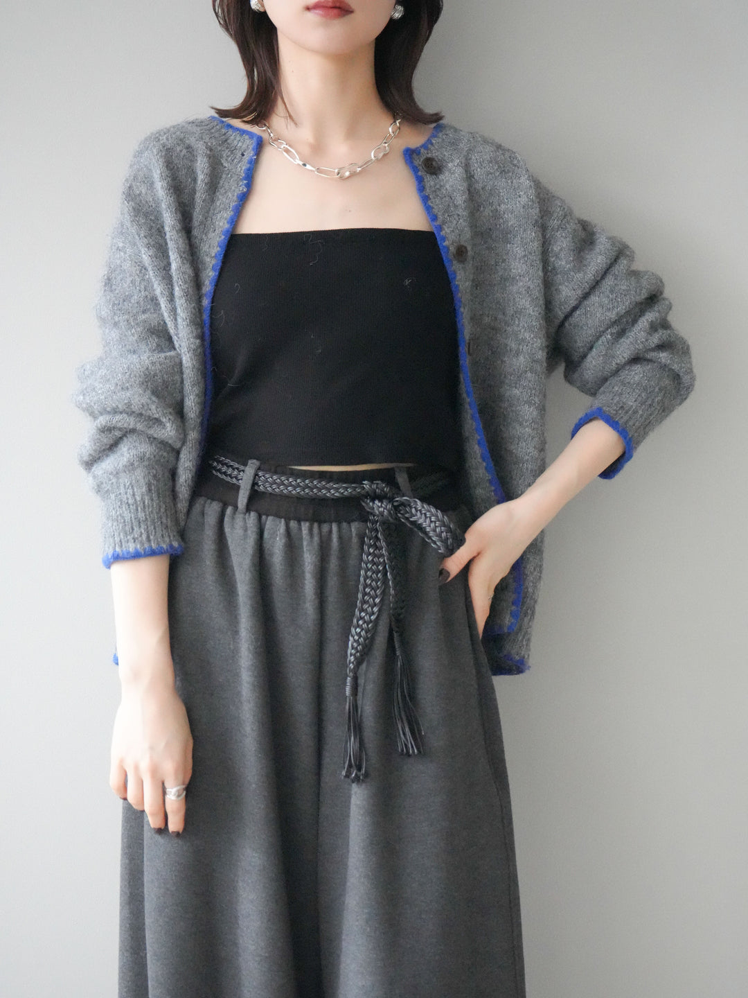 [SET]三角ステッチニットカーディガン+三角ステッチニットカーディガン(2set)